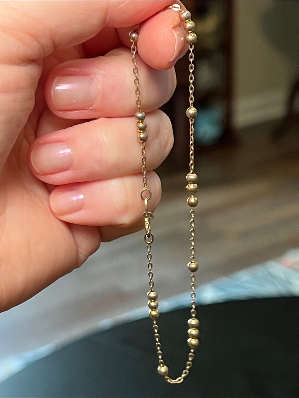 Dainty Gold Plated 925 Sterling Silver Beaded Station Anklet 9”